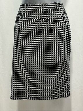 Black & White Geo-Print textured Pencil Skirt stretch career Travel chic 1480